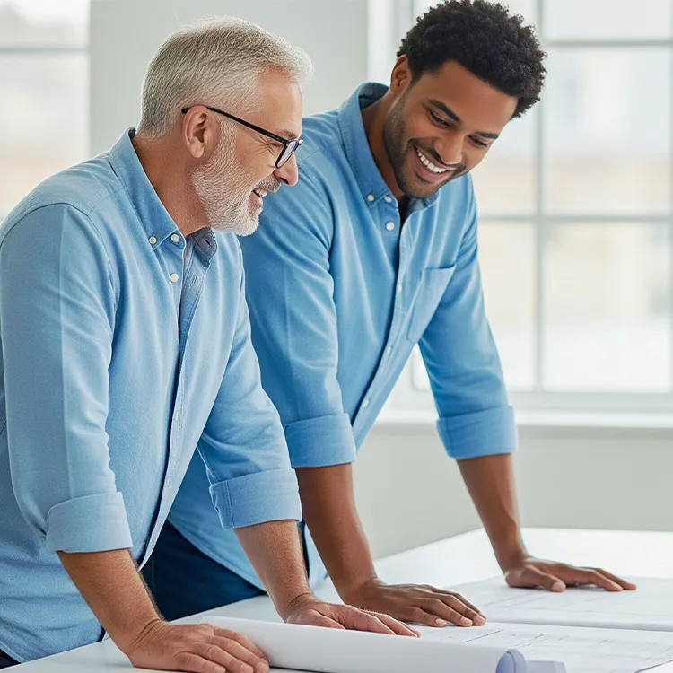 Workers reviewing plans