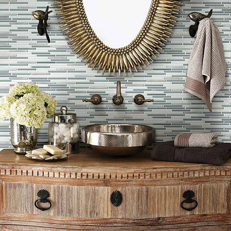 Tile backsplash with vanity