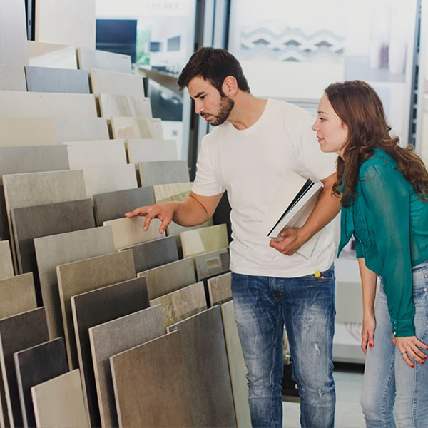 Couple looking at tile samples